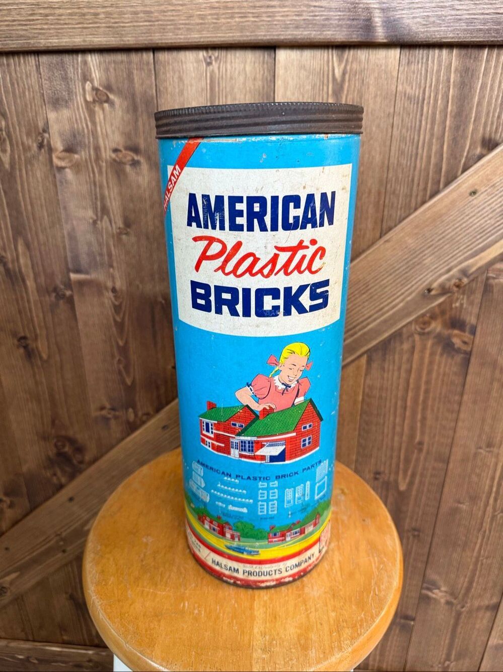 Vintage Halsam American Plastic Bricks Complete Building Set Original Tube (9256